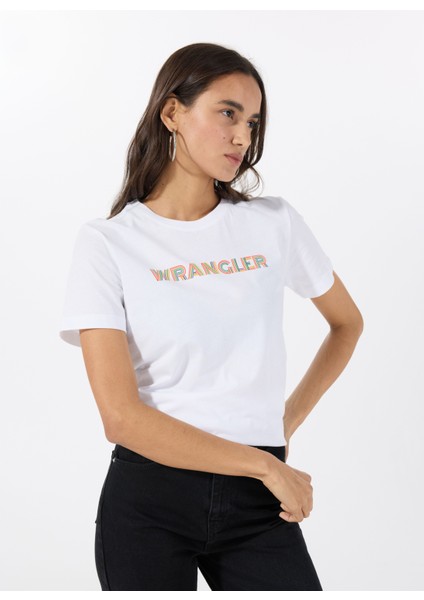 Bisiklet Yaka Ekru Kadın T-Shirt W2510176102-REGULAR Fit Big Logo T-