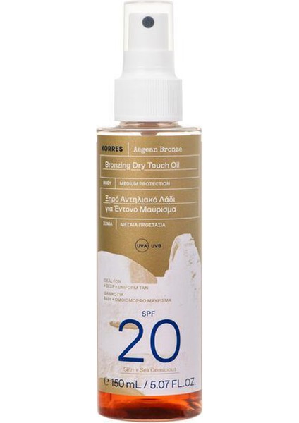 Aegean Bronze Vücut ve Yüz Için Güneş Yağı SPF20 150ML