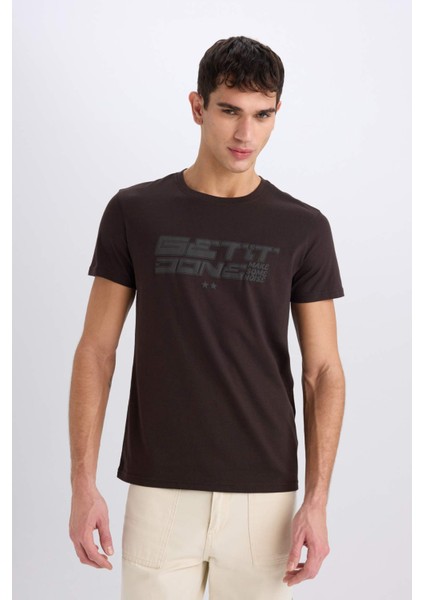 %100 Pamuk Slim Fit Dar Kesim Bisiklet Yaka Baskılı Kısa Kollu Tişört E0577AX25SM fırsatları