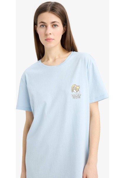 Looney Tunes Bisiklet Yaka Kısa Kollu Gecelik-Fall in Love E4317AX25SM