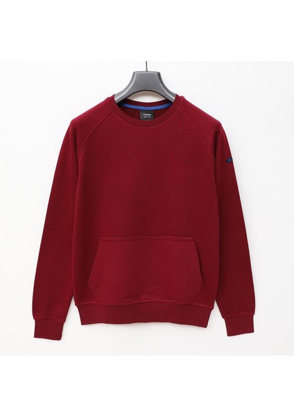 O Yaka Kanguru Cepli Uzun Kollu Sweatshirt - (M-2xl) - SWT-223 - Bordo