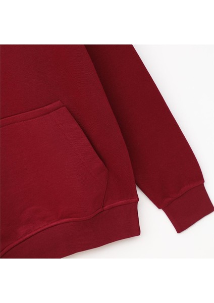 O Yaka Kanguru Cepli Uzun Kollu Sweatshirt - (M-2xl) - SWT-223 - Bordo fiyatları