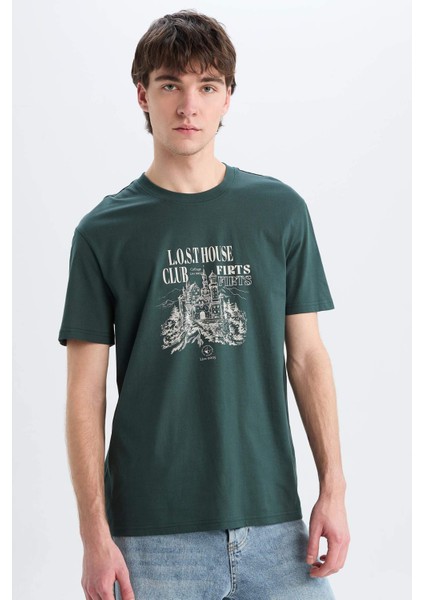 %100 Pamuk Regular Fit Bisiklet Yaka Baskılı Kısa Kollu Tişört E3788AX25SM