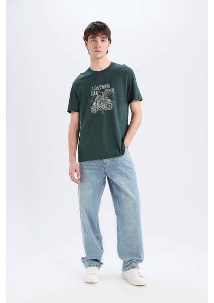 %100 Pamuk Regular Fit Bisiklet Yaka Baskılı Kısa Kollu Tişört E3788AX25SM fiyatları