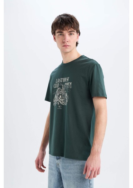 %100 Pamuk Regular Fit Bisiklet Yaka Baskılı Kısa Kollu Tişört E3788AX25SM fırsatları