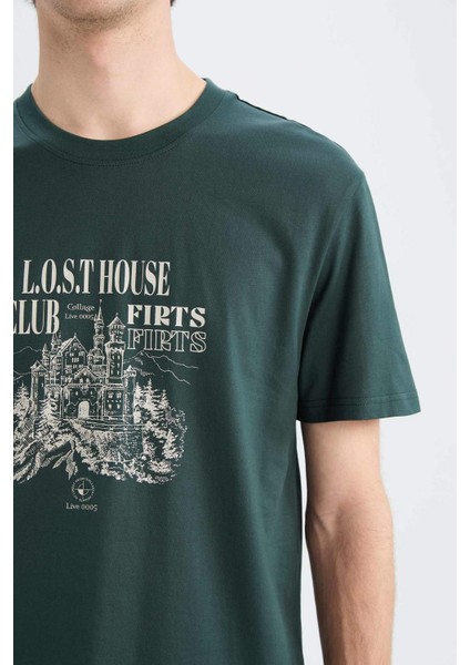 %100 Pamuk Regular Fit Bisiklet Yaka Baskılı Kısa Kollu Tişört E3788AX25SM indirimleri