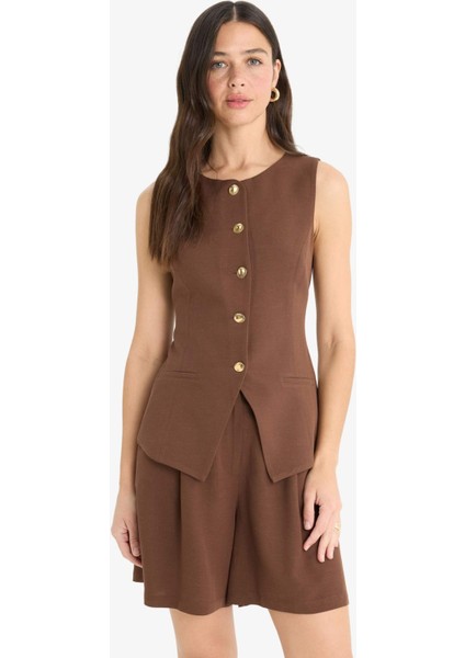 Fitted Bisiklet Yaka Keten Karışımlı Blazer Yelek F5406AX25SM modelleri