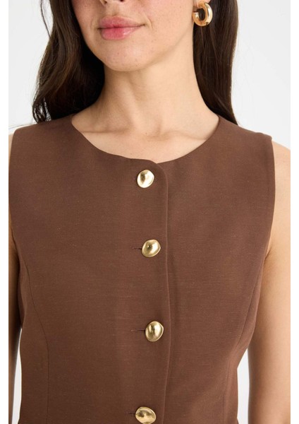 Fitted Bisiklet Yaka Keten Karışımlı Blazer Yelek F5406AX25SM indirimleri