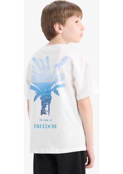 Erkek Çocuk Bisiklet Yaka Sırt Baskılı Kısa Kollu Tişört