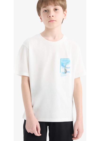 Erkek Çocuk Bisiklet Yaka Sırt Baskılı Kısa Kollu Tişört modelleri
