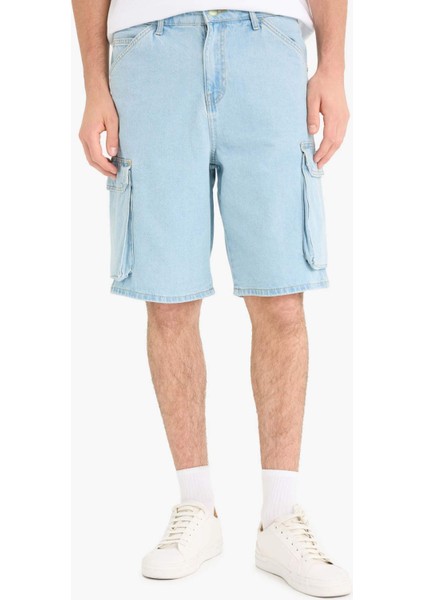 %100 Pamuk Kargo Fit Jean Bermuda Şort E1381AX25SM