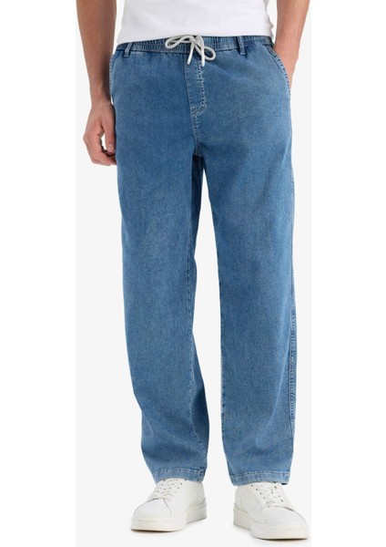 Yazlık Wide Leg Geniş Kalıp Beli Lastikli Geniş Paça Jean Kar Yıkamalı Pantolon F3906AX25SM