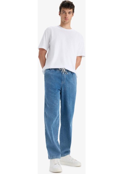 Yazlık Wide Leg Geniş Kalıp Beli Lastikli Geniş Paça Jean Kar Yıkamalı Pantolon F3906AX25SM indirimleri