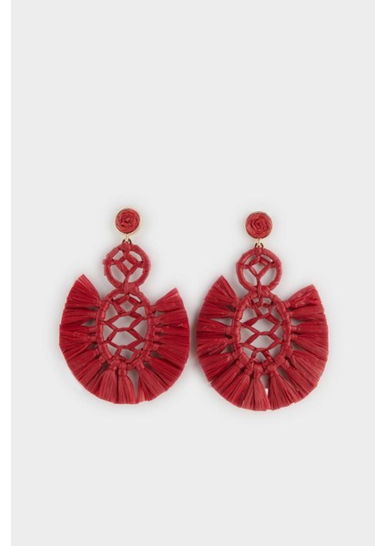 Kadın Bordo Hasır Detaylı Küpe F0852AXNS