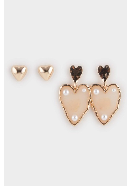 Kadın 2'li Kalpli Gold Küpe F0732AXNS