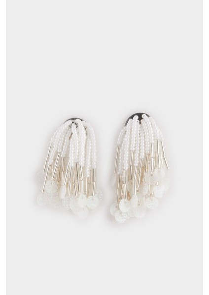 Kadın Beyaz İncili Hasır Detaylı Küpe F0828AXNS