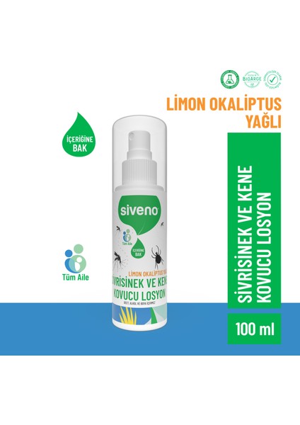Sivrisinek ve Kene Kovucu Sprey Losyon Bitkisel Tüm Vücut İçin Aile Boy 100 ml