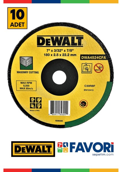 Profesyonel Dewalt DWA4524CFA Taş Kesme Diski 180X2,5 mm (10ADET)