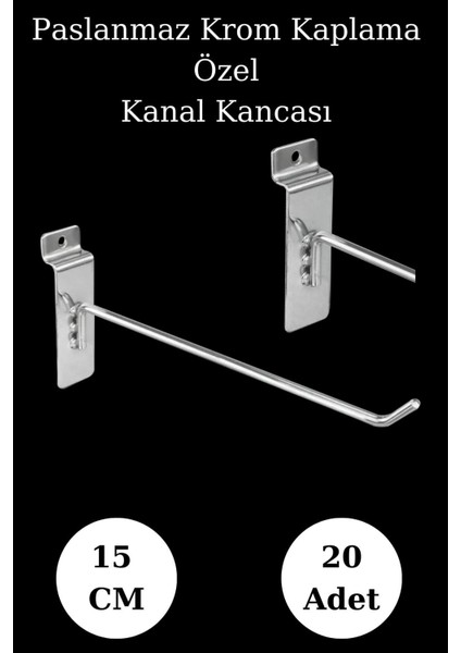 20 Adet 15 cm Yüksek Kalite Lüks Krom Kaplama Kanallı Pano Kancası