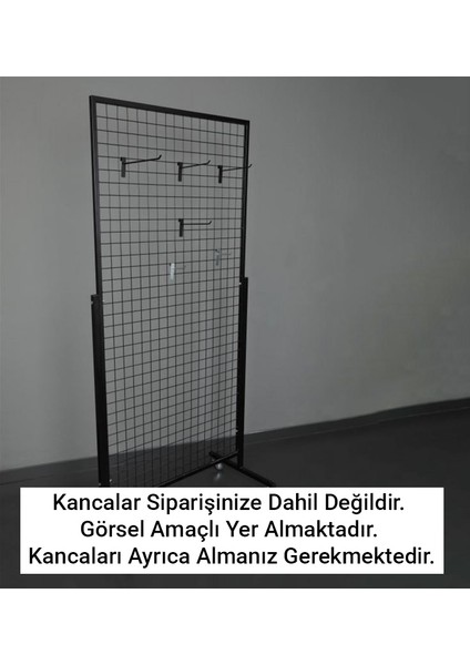 Tekerlekli Sık Telli Tel Raf - Tel Pano Stand, Duvar Askılığı - 60x120 cm