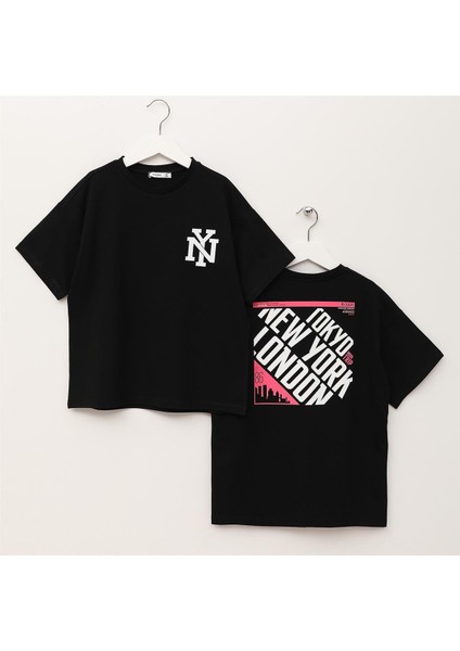 Kız Çocuk Kısa Kol Yazlık Tişört - (8 Yaş-13 Yaş) - FN240314 - Siyah