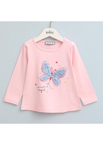 Kız Çocuk O Yaka Uzun Kol Ince Kışlık Tişört - (2 Yaş-7 Yaş) - 32482 - Pembe