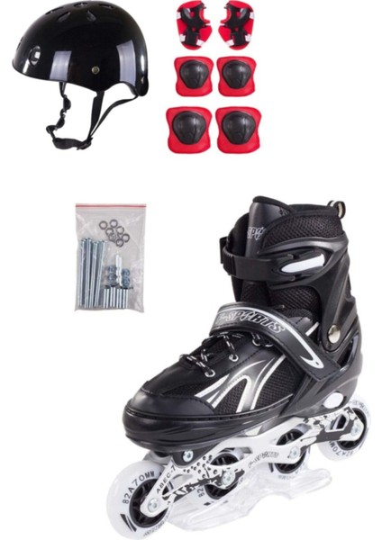 Metal Işıklı Ayarlanabilir Alıştırma Pateni Siyah Set