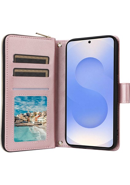 Samsung Galaxy S25 Edge Fermuarlı Cüzdan Eşkenar Dörtgen Pu Deri Çapraz Askılı Telefon Çantası (Yurt Dışından)