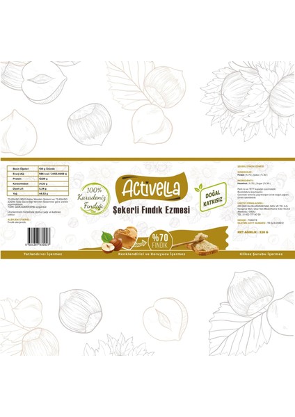 Şekerli Fındık Ezmesi 320 gr %70 Fındıklı
