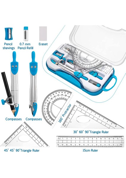 Geometri Seti 10 Parça Matematik Malzemeleri Seti, Pergel, Açıölçer Dahil (Yurt Dışından) fiyatları