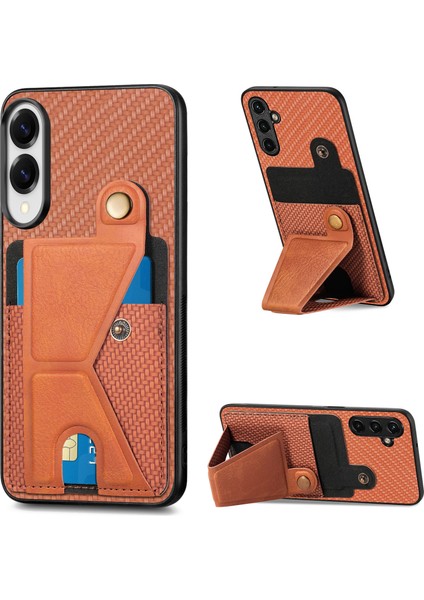 Samsung Galaxy S25 Edge Deri Telefon Arka Kılıfı K-Şekilli Ayaklı (Yurt Dışından)