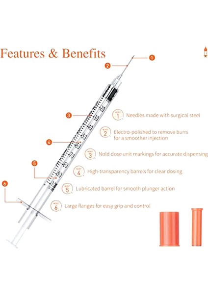 1ml U-100 Iğneli Şırınga, 31G 1cc 5/16-Inç (8mm), 50'li Paket (Yurt Dışından)