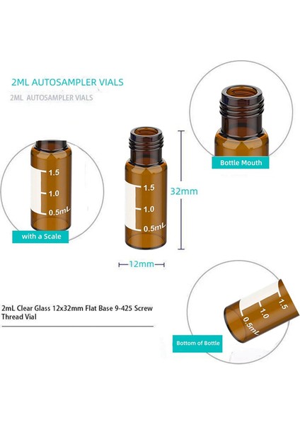 100 Paket Flakon, 2 ml Hplc Flakon, Üzerine Yazma Noktası ve Derecelendirmeler, Amber (Yurt Dışından)