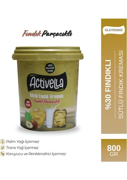 Sütlü Fındık Kreması Parçacıklı 800gr %30 Fındıklı