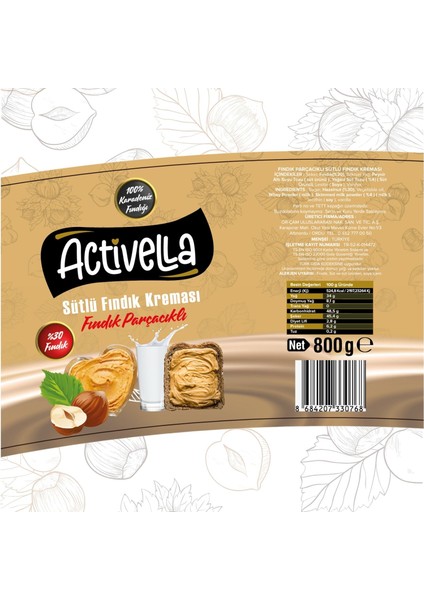 Sütlü Fındık Kreması Parçacıklı 800gr %30 Fındıklı