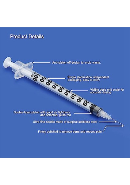 Tek Kullanımlık Steril Şırınga 1cc 30GA 1/2 Inç Iğne, (30 Adet) (Yurt Dışından) fiyatları
