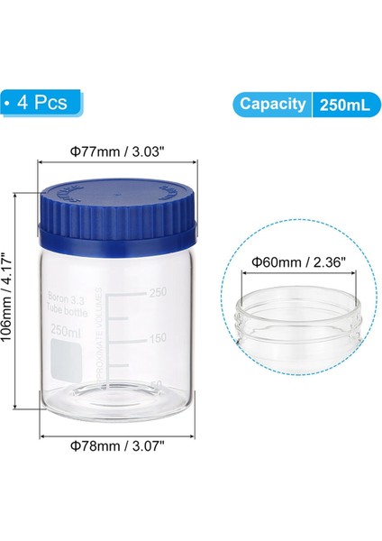 4 Paket 250ML Borosilikat Cam Geniş Ağızlı Dereceli Yuvarlak Şişeler (Yurt Dışından)