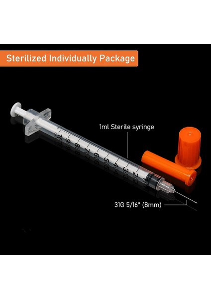 1ml U-100 Iğneli Şırınga, 31G 1cc 5/16-Inç (8mm), 20'li Paket (Yurt Dışından)