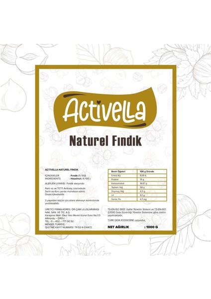 Natürel Iç Fındık 1000 gr