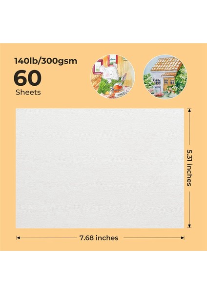 60 Yaprak Suluboya Kağıdı, Soğuk Pres %50 Pamuk (7.68X5.31 Inç) (Yurt Dışından)