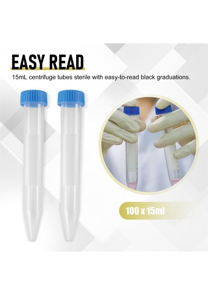 100 Adet Konik Santrifüj Tüpleri 15ML Vidalı Kapaklı (Yurt Dışından)
