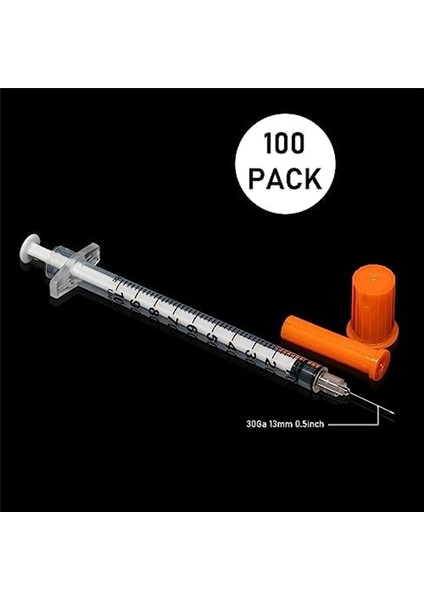 30G 0.5ın Iğneli 1ml/cc Şırınga-Turuncu Şırınga (30G-13MM-100 Paket) (Yurt Dışından)