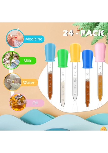 24 Paket Sıvı Damlalık, 5ml Silikon ve Plastik Damlalık, 8 Renk (Yurt Dışından)