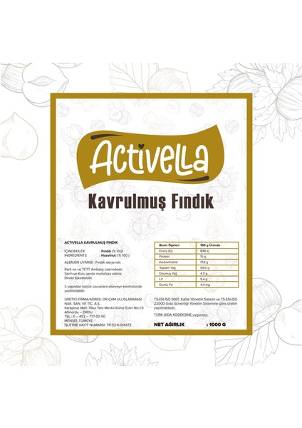 Kavrulmuş Iç Fındık 1000 gr