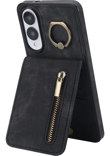 Samsung Galaxy S25 Edge Fermuarlı Rfıd Engelleme Retro Deri + Tpu Telefon Kılıfı Kickstand ile (Yurt Dışından)
