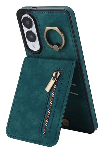 Samsung Galaxy S25 Edge Fermuarlı Rfıd Engelleme Retro Deri + Tpu Telefon Kılıfı Kickstand ile (Yurt Dışından)