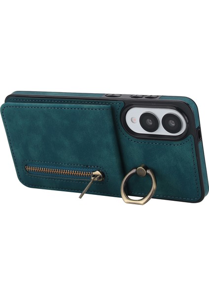 Samsung Galaxy S25 Edge Fermuarlı Rfıd Engelleme Retro Deri + Tpu Telefon Kılıfı Kickstand ile (Yurt Dışından)