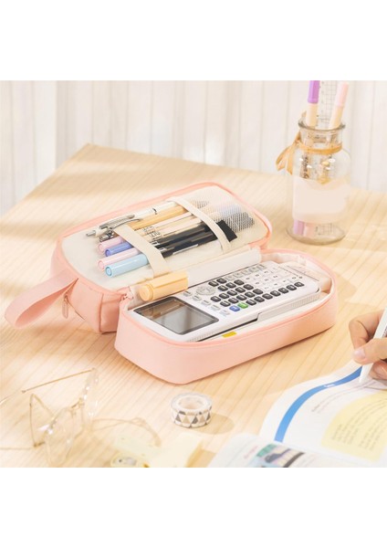 Büyük Kapasiteli Büyük Kalem Kutusu 2 Bölmeli Pembe (Yurt Dışından)