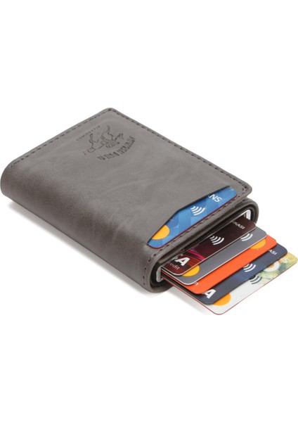Erkek Mekanizmalı Mıknatıs Kapamalı Cüzdan ve Kartlık NEW343 - Gri