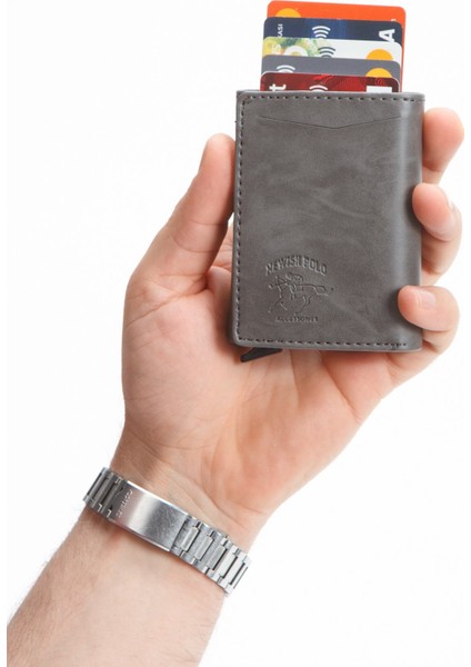 Erkek Mekanizmalı Mıknatıs Kapamalı Cüzdan ve Kartlık NEW343 - Gri indirimleri